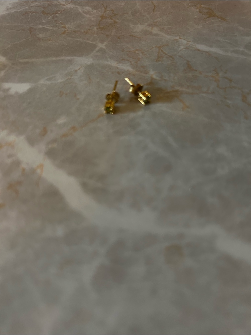 Gold Tone Green Stone Stud Earrings